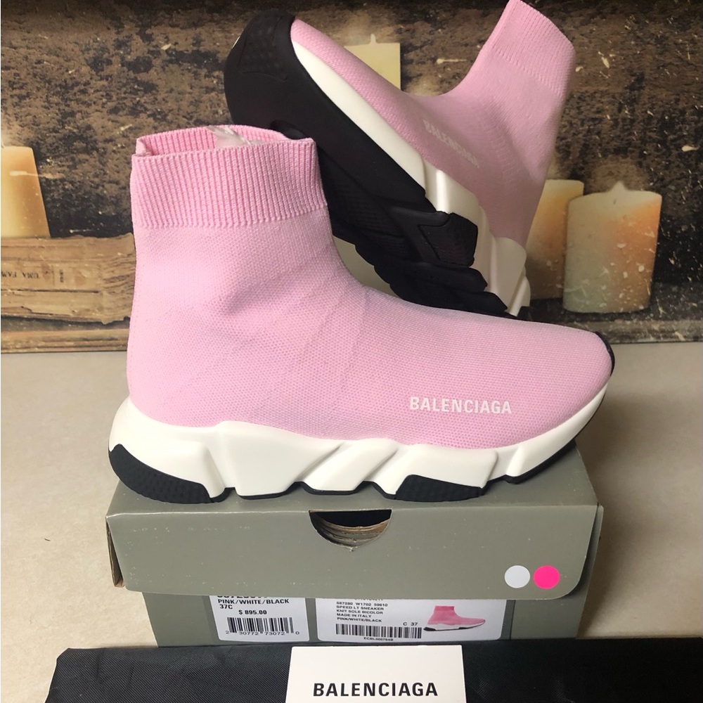 Balenciaga Speed Trainer Runner Sneaker Mid-Top Women Size 7 Pink White